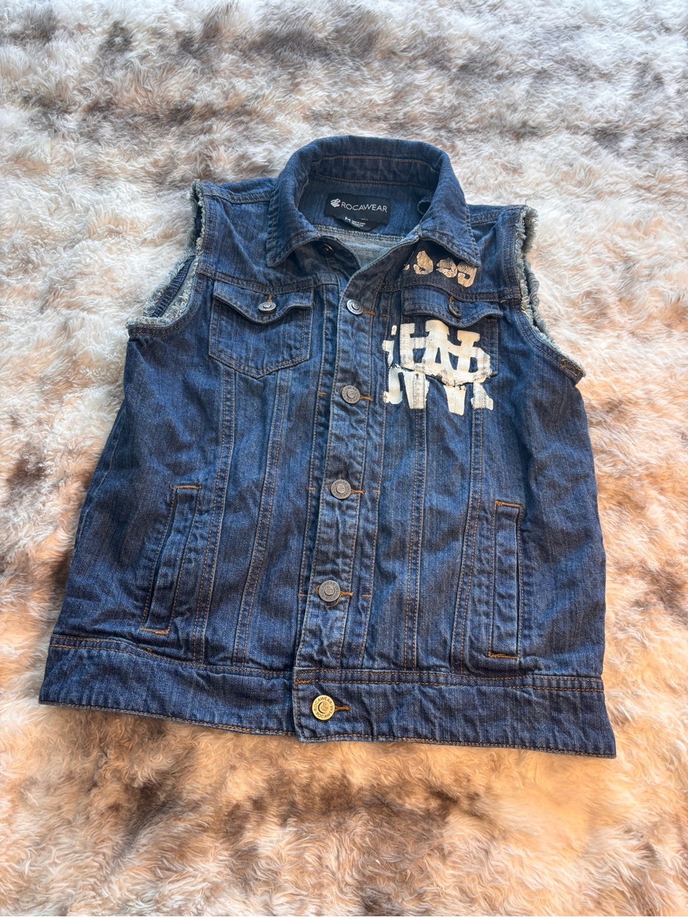 Vintage Y2K Rocawear Dark Blue Denim Sleeveless Vest with White Graphic